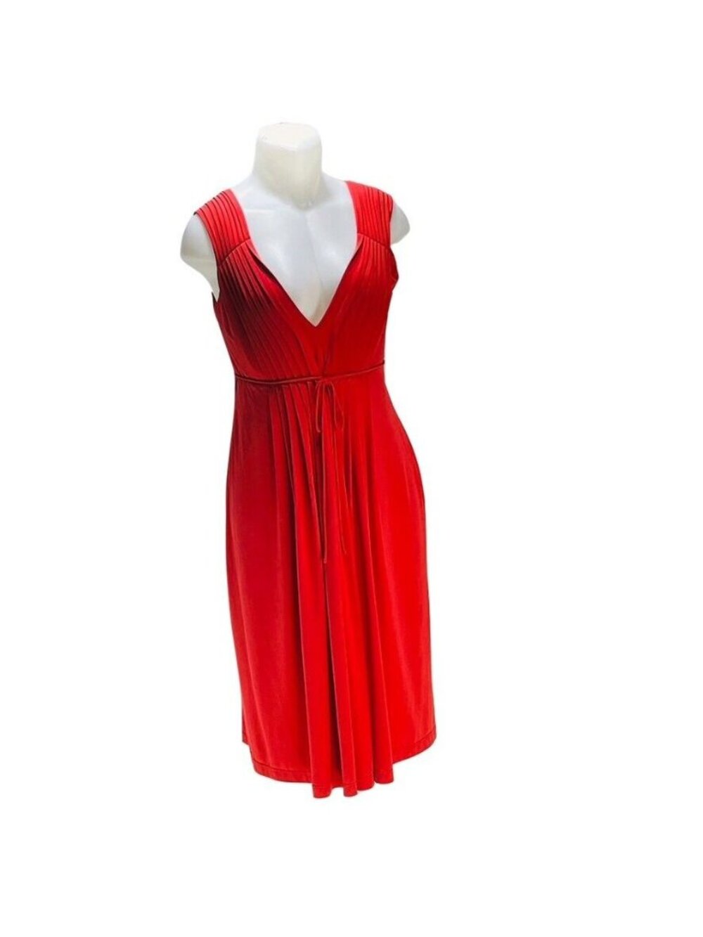 Calvin Klein Red Sleeveless Pleated Midi Dress Size 8